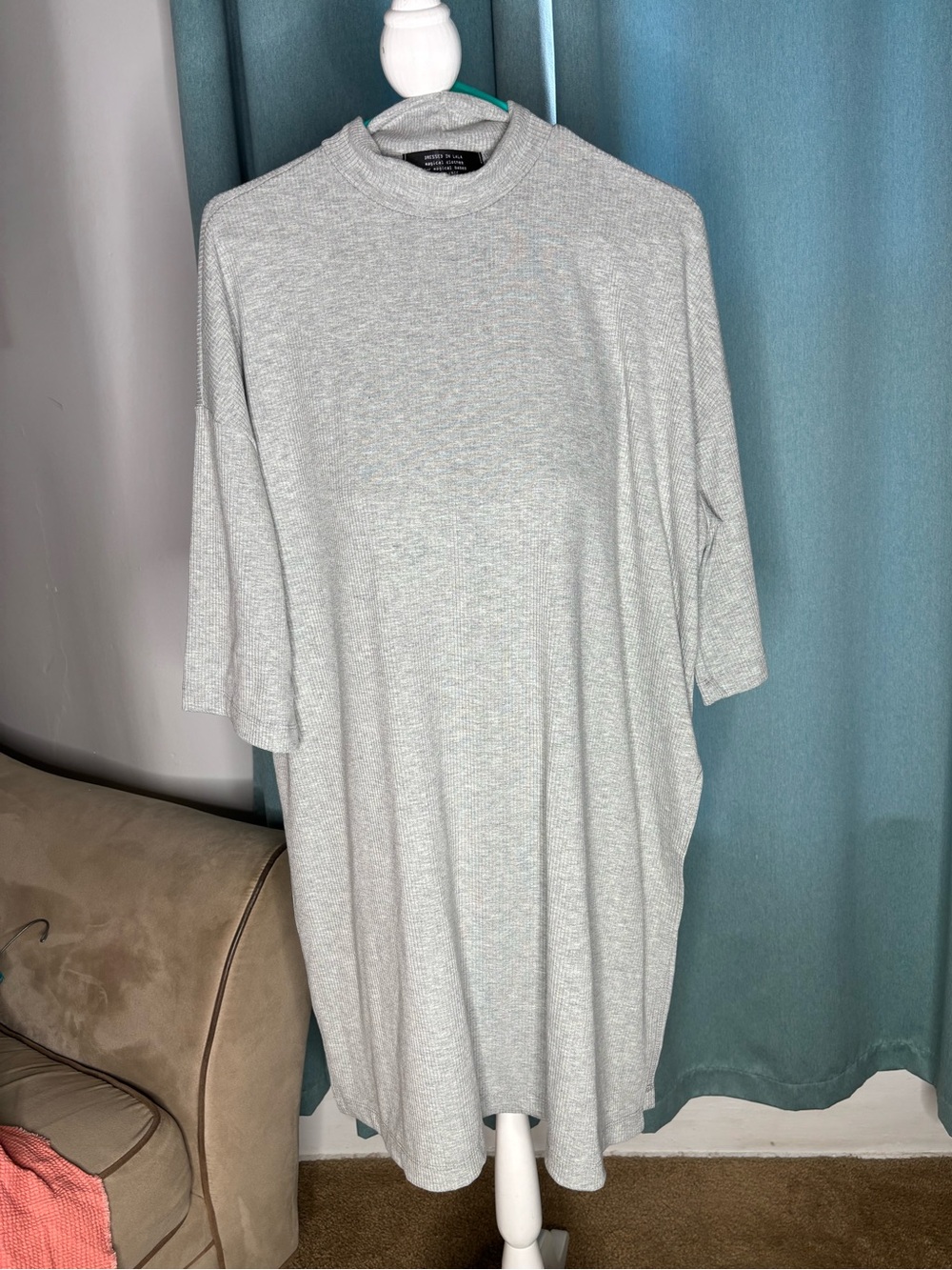Dressed in Lala Gray Ribbed Short Sleeve Frankie T-Shirt Dress Oversized Large